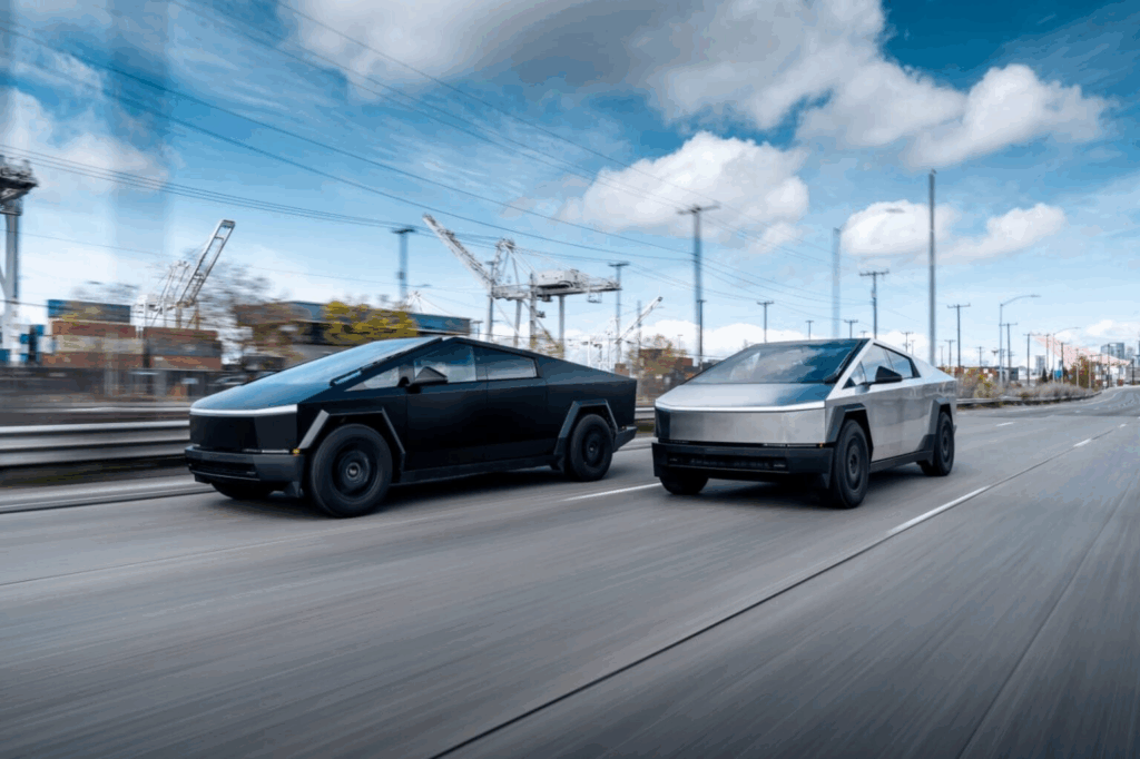 Dual Tesla Cybertrucks in Motion on a South Florida Highway