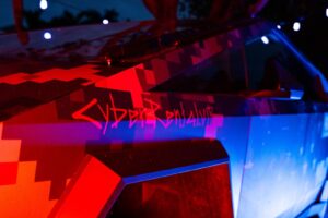 Renting cybertruck with custom wraps and brand logo for south florida events